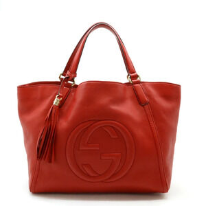 GUCCI Soho Cellarius Tote Bag Shoulder Tassel Fringe Leather Red